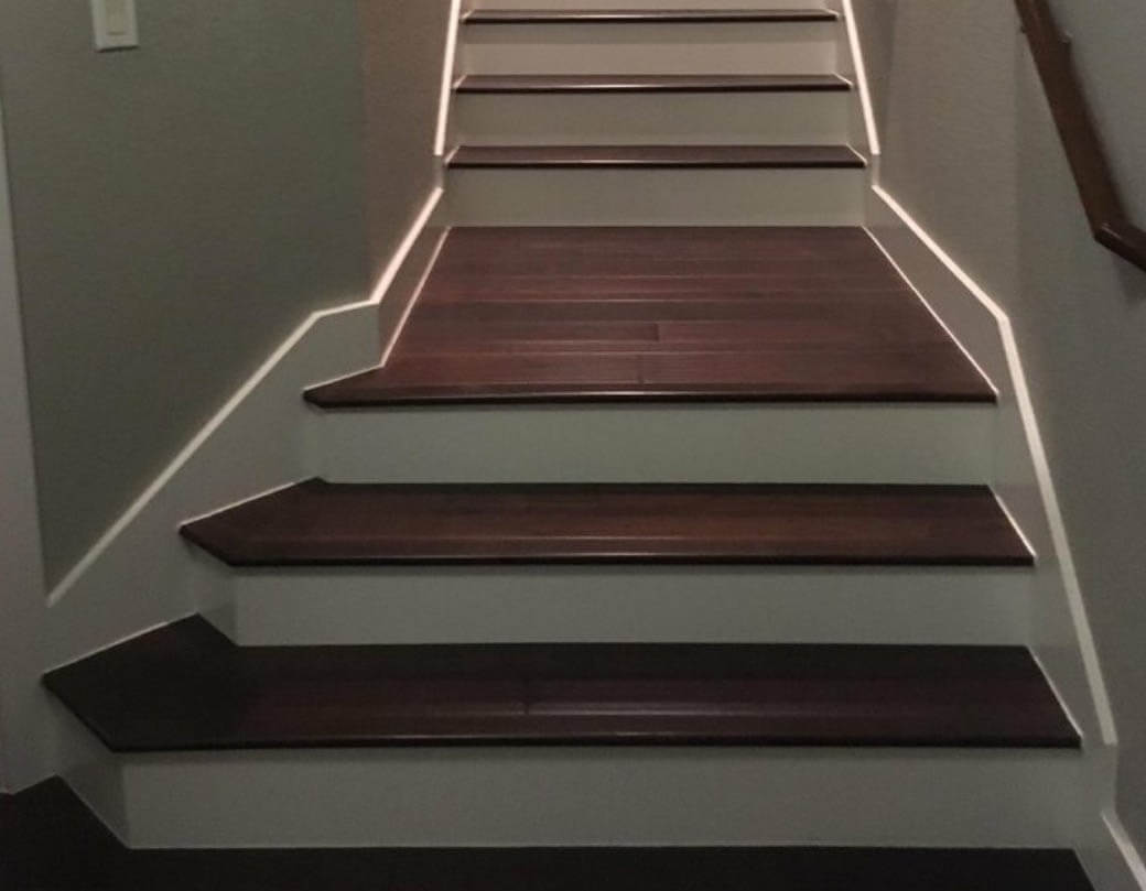 engineered hardwoods in stairs white face risers installed in Bee Caves, TX